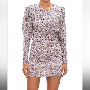 Isabel Marant NWT Ghita Printed Multi drape jersey mini dress puff  shoulders 40
